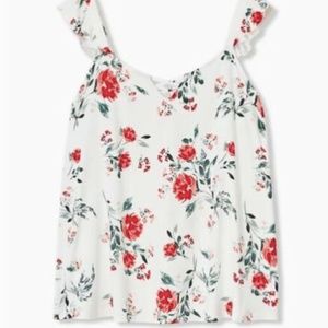 Torrid Super Soft Ivory Floral Lattice Ruffle Sleeve Top Size 0x